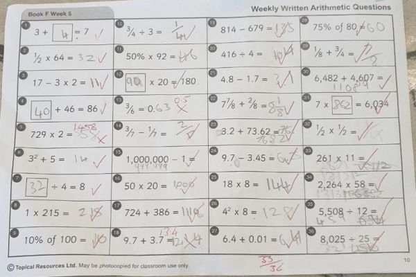 Hope's excellent arithmetic score