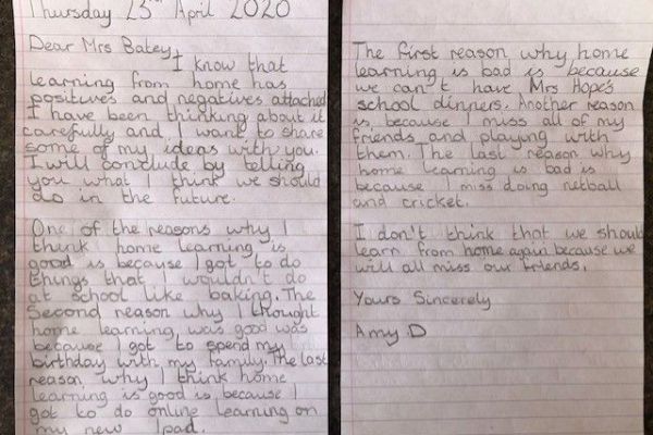 Amy's home learning letter