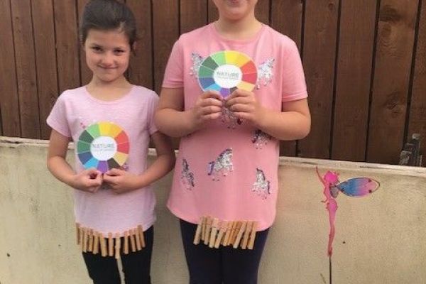 Amy and Ellie getting ready to complete their nature colour wheel