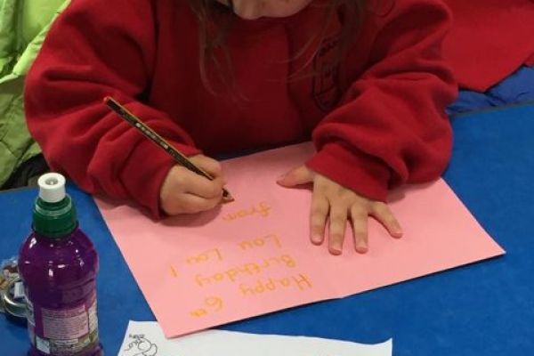 Making a birthday card for my school friend